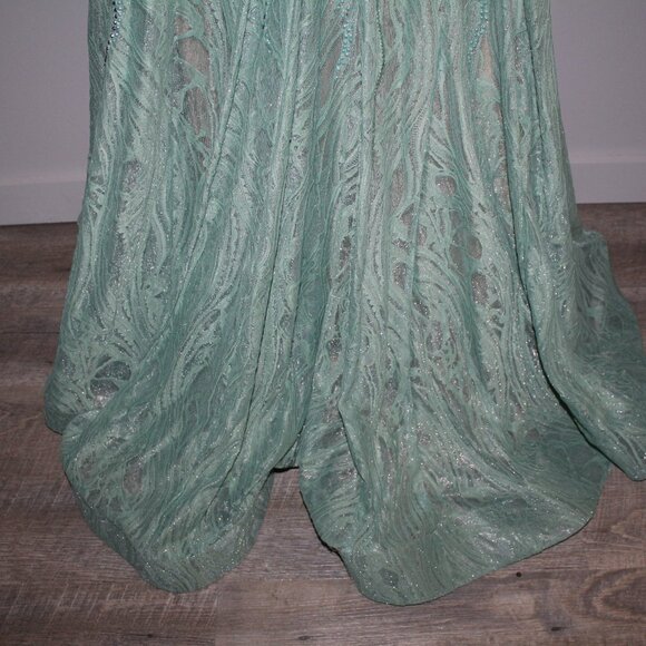 NWT Mac Duggal long Sleeve Sheer Laced Trumpet‎ Long Dress Gown 79291 Sage - Picture 9 of 12